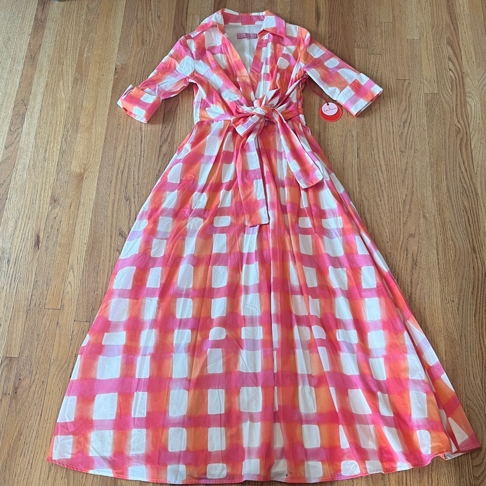 Eva Franco Arma Morning Plaid Pink and Orange Dress NWT - Picture 2 of 8